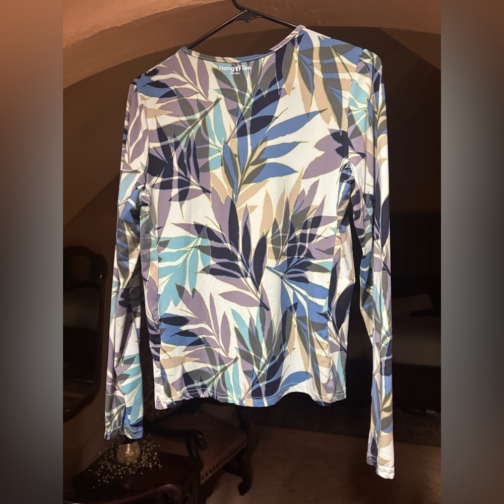 Hang Ten Women's Leaf Print Long Sleeve Blouse - Blue, Purple, Tan - Picture 3 of 3